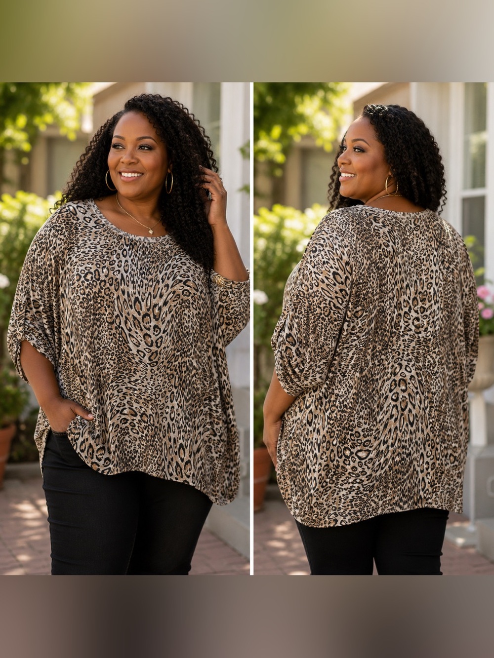 🆕 Leopard Print Stretch Oversized Plus Size Top Boutique Dolman Sleeve XL 2X 3X